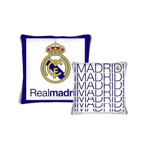 Real Madrid Cojines Oficiales en 40x40 cm y 100% poli&eacute;ster: dise&ntilde;o Doble, Calidad y Estilo &uacute;nico....