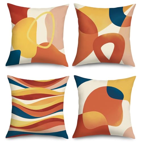 Joymaison Fundas Cojines 45x45 Juego de 4 Funda de Almohada Naranja Geom&eacute;trico Abstracto Boho...