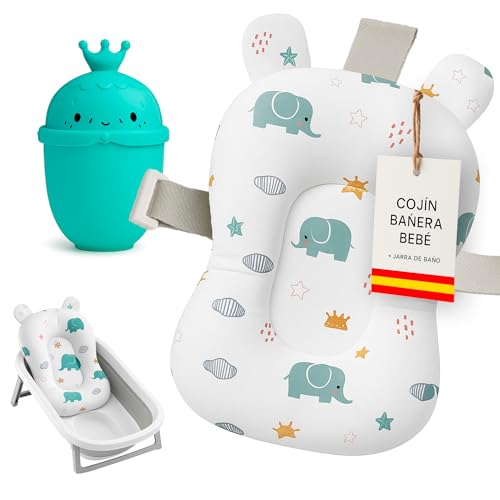 BabyBebloo Cojin Ba&ntilde;era Bebe + Jarra de Ba&ntilde;o - Adaptador Ba&ntilde;era Bebe Universal - Reductor ba&ntilde;era...