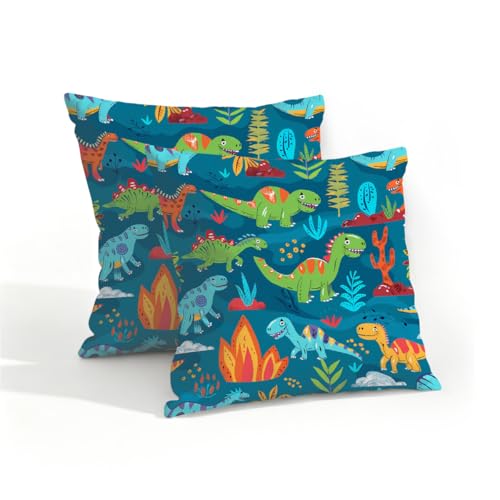 Mexpekil Juego de 2 fundas de coj&iacute;n de dinosaurios coloridos de 40 x 40 cm, impermeables, para...