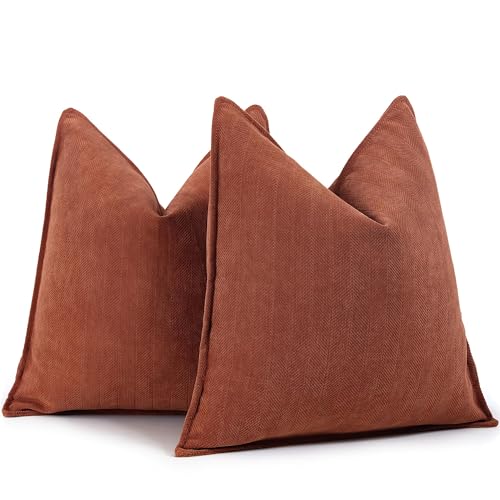 ZWJD Funda Cojin 45x45 Rust Juego de 2 Fundas Cojines de Chenilla Cojines Sofa Decorativas para con...
