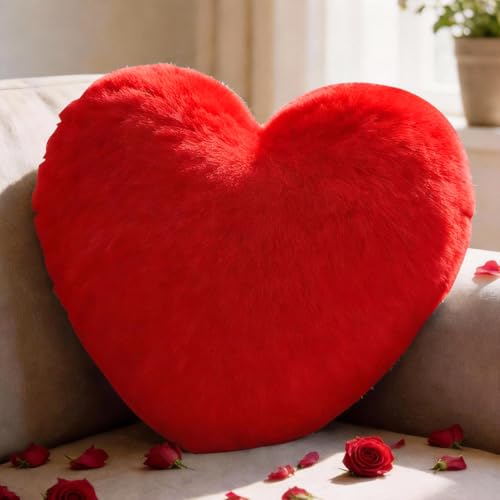 Coj&iacute;n Coraz&oacute;n, Coj&iacute;n de Coraz&oacute;n Suave y Mullido - 36 x 46 cm - Rojo Cojin de Peluche en Forma de...