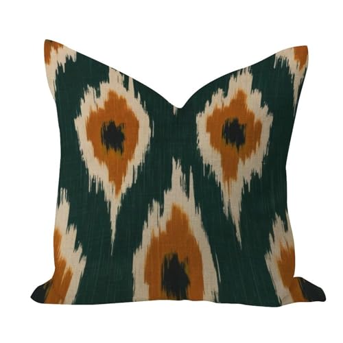 Fundas de almohada de tela Ikat naranja y verde para exteriores, funda de coj&iacute;n cuadrada de lino de...