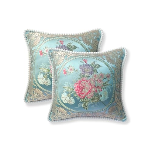 MiGuoLeyu Fundas Cojines 50x50 cm Juego de 2, Fundas Decorativas Jacquard Una Cara Vintage Floral...