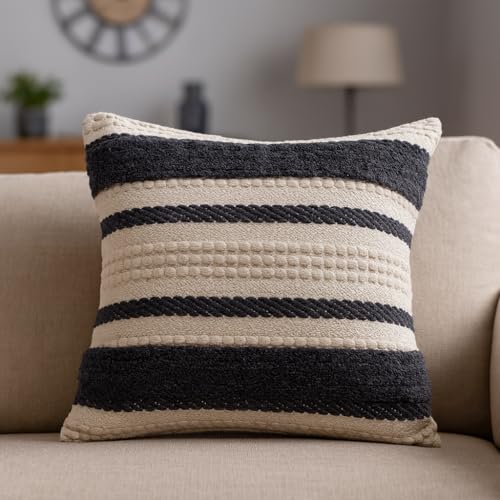 TreeWool Bohemia Funda de Coj&iacute;n Decorativa de Algod&oacute;n con Rayas Texturadas (45 x 45 cm, Gris...