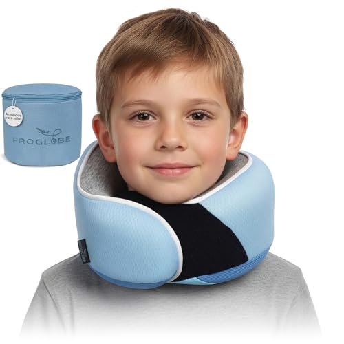 Proglobe, Almohada cervical ergon&oacute;mica de espuma viscoel&aacute;stica infantil para viaje de avi&oacute;n,...