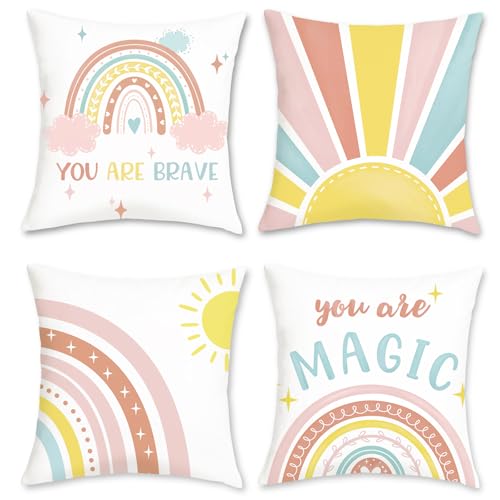 Bonhause Fundas Cojines Arcoíris Boho 45 x 45 cm Funda de Almohada Sol Colorido Cojines Decorativos...