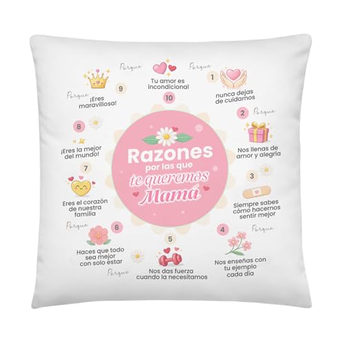 Kembilove&reg; Coj&iacute;n Regalo D&iacute;a de la Madre &ndash; Coj&iacute;n con Frases de Amor para Mam&aacute; &ndash; Razones por...