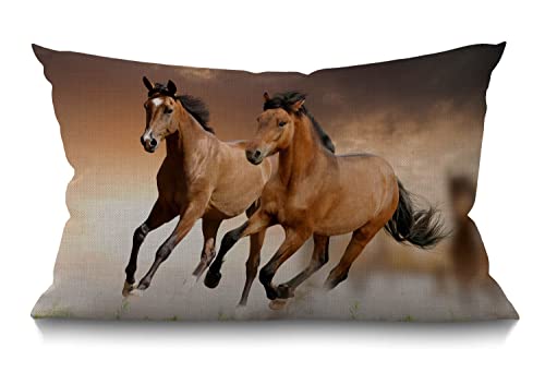 BGBDEIA Funda de cojín de 30 x 50 cm, diseño rústico de caballo, lino y algodón, para correr,...
