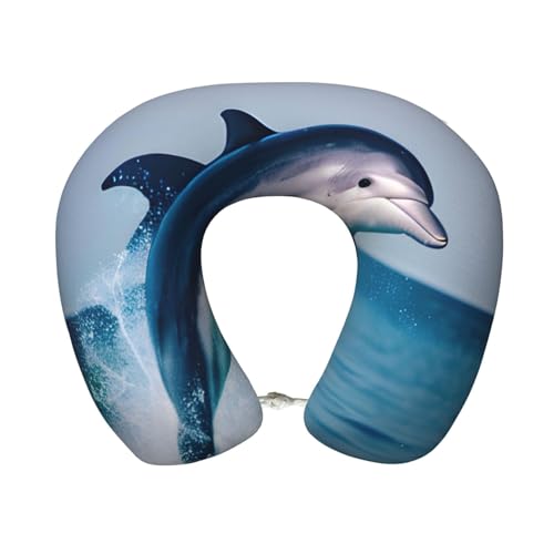 WOPQS Lindo coj&iacute;n de espuma viscoel&aacute;stica con dise&ntilde;o de delf&iacute;n, para viaje, avi&oacute;n, coche,...