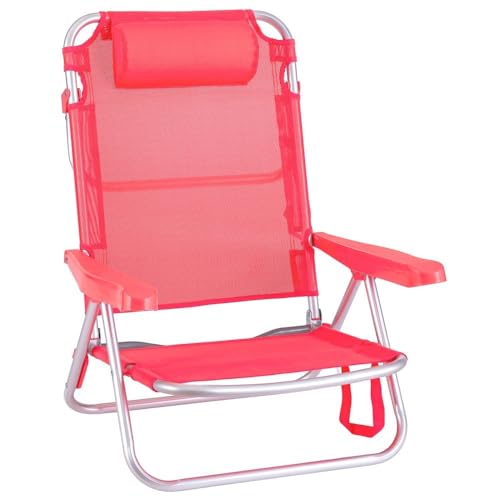 LOLAhome Silla Playa Plegable | Ligera Port&aacute;til | Baja y Reclinable de 4 Posiciones con coj&iacute;n |...