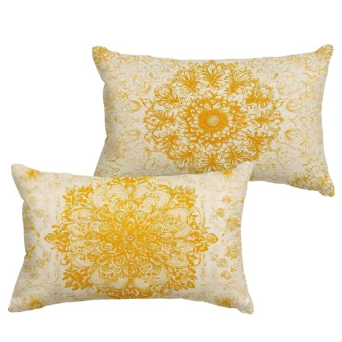 Funda Cojin Amarillo Cojines Exterior Impermeable Lino 30x60 cm Peque&ntilde;a Cojin Rectangular 2 Piezas...