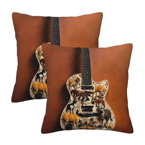XULLZH Juego de 2 fundas de coj&iacute;n con estampado de guitarra, dise&ntilde;o de guitarra, decoraci&oacute;n de...