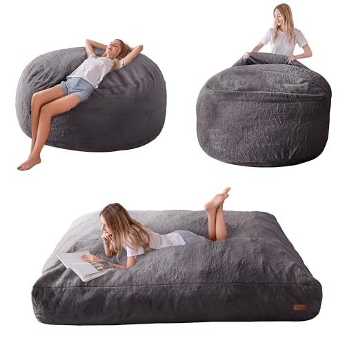 MAXYOYO Cama de puf &ndash; convertible de sill&oacute;n de puf a cama &ndash; Sof&aacute; de espuma con funda peluda y...
