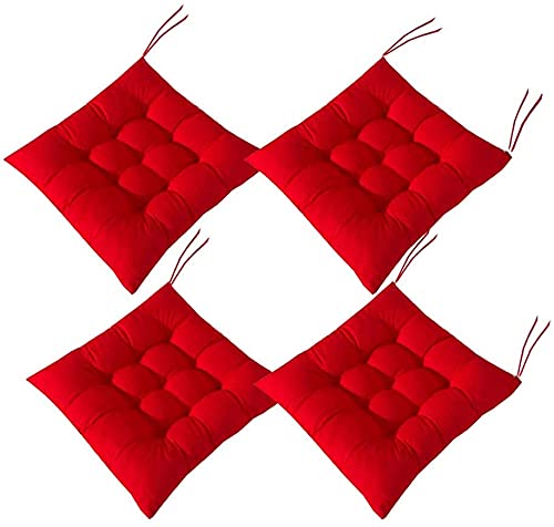 Topstylehouse 4 Cojines Suaves para Silla de Comedor con Lazos - para Jard&iacute;n, Patio, Cocina (Rojo,...