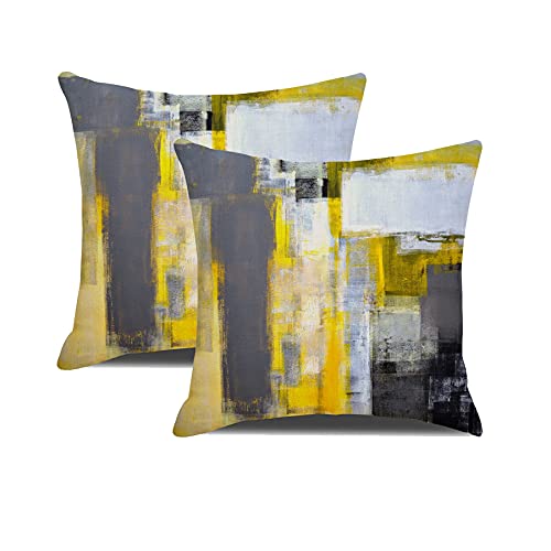 DWDC Fundas de Cojines 40x40cm Paquete de 2 Fundas de Cojín de Arte Abstracto, Amarillo y Gris...