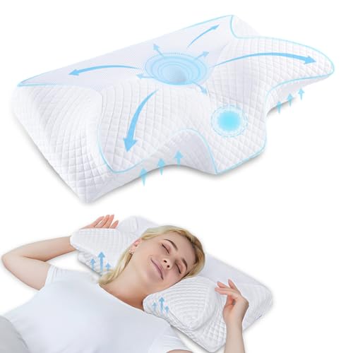 HOMCA Almohada Cervical de Espuma Viscoelastica, Almohada Ortopedica para Soporte de Cuello,...