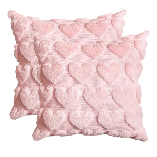 Artoid Mode Juego de 2 fundas de coj&iacute;n de piel artificial rosa suave con forma de coraz&oacute;n, 45 x 45...