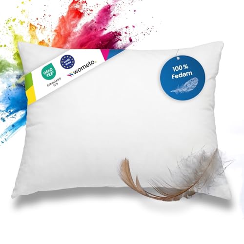 wometo - Almohada de Plumas, 100% Plumas, 70 x 90 cm, 1200 g, oekoTex Almohada de Relleno, Funda de...