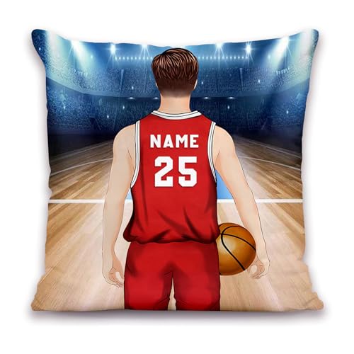 WEQEER Fundas de cojín personalizadas de baloncesto con nombre, cojín de baloncesto, fundas de...