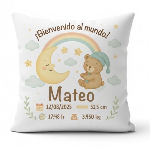 Cojin nacimiento personalizado con nombre | Cojin personalizado bebe ideal como regalo bebe recien...