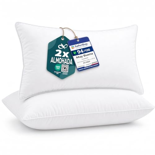 Flowen Almohadas para Cama 40x70 2 Unidades Relleno Cojin Hipoalerg&eacute;nico Anti&aacute;caros y Suave...