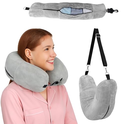 JIYIN Almohada rellenable para el cuello, almohada multifuncional en forma de U, funda de almohada...