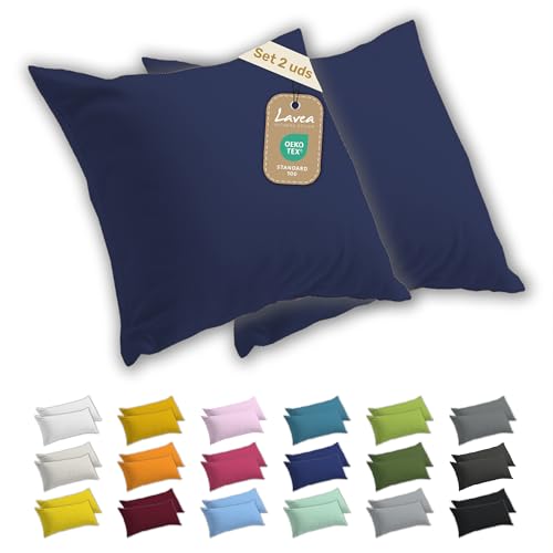 Lavea&reg; Juego de 2 Fundas de Almohada 65 x 65 cm &ndash; Fundas de Coj&iacute;n 100% Algod&oacute;n Jersey Suaves y...