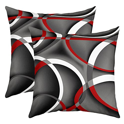 Fundas de almohada modernas con estampado de l&iacute;neas geom&eacute;tricas de doble cara, color gris, negro y...