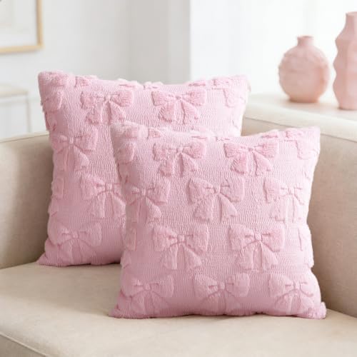 Joymaison Fundas Cojines 45x45 Juego de 2 Funda de Almohada Bonito Lazo Rosa Cojines Fundas Suave...