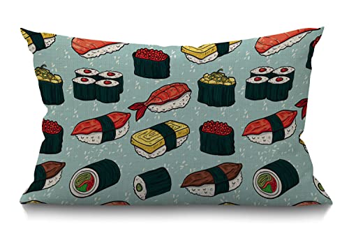 BGBDEIA Funda de coj&iacute;n colorida con dise&ntilde;o de sushi, diferentes tipos de comida japonesa, sushi y...