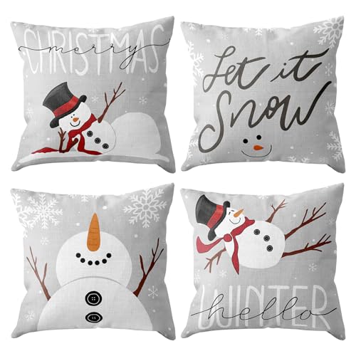 Navide&ntilde;os Funda Cojin 45 x 45 , Gris Blanco Mu&ntilde;eco De Nieve Juego De 4 Fundas Cojines Navidad,...