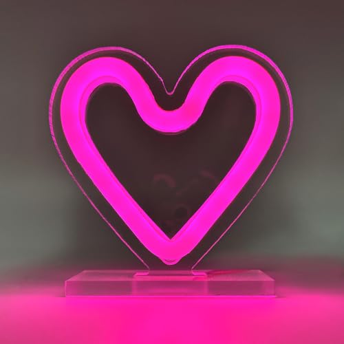 Premium Moments Coraz&oacute;n LED Decorativo Luz Ne&oacute;n Rosa con Peana &middot; Funciona a Pilas &middot; Regalo...