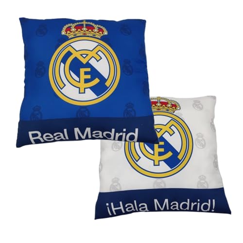 Coj&iacute;n Decorativo Real Madrid Tama&ntilde;o 40x40cm -, Salon o Dormitorio -Reversible con Escudo &ndash; Ideal...