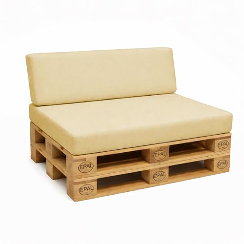 POKAR Set de 2 Cojines para Palets Impermeable | 1x Asiento 120x80 + 1x Respaldo 120x40 para Sof&aacute;...