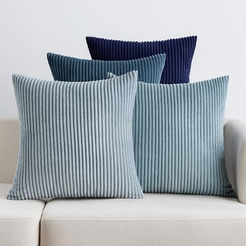 EMEMA Funda de coj&iacute;n 45x45 cm de pana, juego de 4, para sof&aacute;, sal&oacute;n, dormitorio, funda de coj&iacute;n...