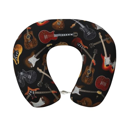 ZHAOLQ Almohada de viaje c&oacute;moda en forma de U con estampado de guitarras, coj&iacute;n port&aacute;til de...