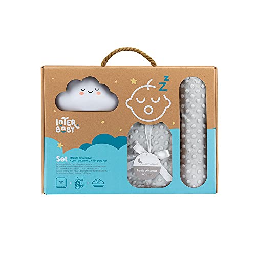 Interbaby Set Regalo beb&eacute; Manta con Coj&iacute;n Caramelo gris con Lamparita
