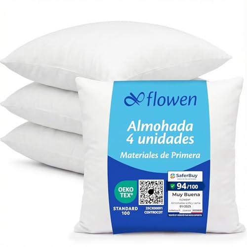 Flowen Cojines Sofa 35x35 Almohadones 4 Unidades Decorativos Relleno Cojin Hipoalerg&eacute;nico...
