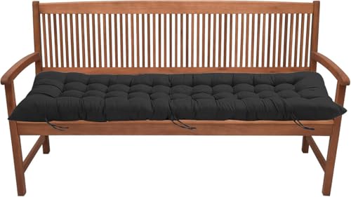 Coj&iacute;n grueso para banco de jard&iacute;n de 2/3 plazas, 160 x 50 cm, algod&oacute;n negro, 8 cm de grosor para...