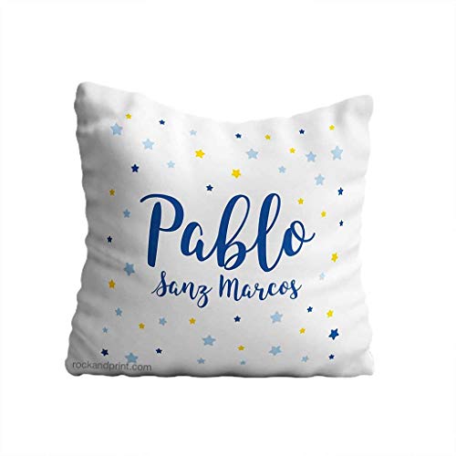 Coj&iacute;n guarder&iacute;a personalizado 40x40 cm. Incluye relleno. Nombre y estrellas. Elige el color del...