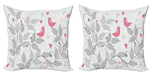 ABAKUHAUS Rosa y Gris Set de 2 Fundas para Coj&iacute;n, Los p&aacute;jaros del Amor Retro, con Estampado en...