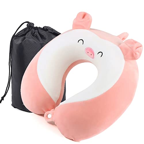 MASMAS Almohada de Viaje Cerdo Rosa 3D, Coj&iacute;n para Cuello Viscoel&aacute;stica de Espuma Memoria, C&oacute;moda...