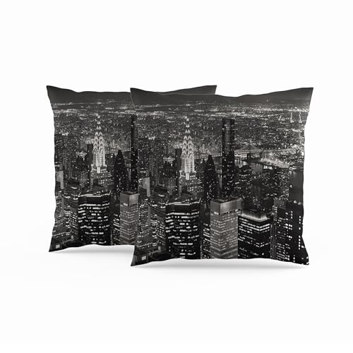 ggaimwf Fundas de coj&iacute;n de Lino de Nueva York Noche Coj&iacute;n con Paisaje Urbano Horizonte Urbano...