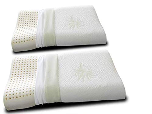Evergreenweb - Packk de 2 Almohadas de látex Natural Cervical con Funda Aloe Vera, Modelo Doble...