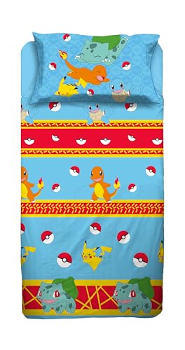 Pokemon - Juego de s&aacute;banas para Cama Individual de una Plaza, s&aacute;bana encimera, s&aacute;bana Bajera con...