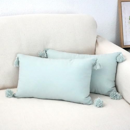 Viste tu hogar Pack 2 Coj&iacute;n Decoraci&oacute;n 100% Algod&oacute;n con Borlas, Cremallera Oculta, Tejido Suave y...