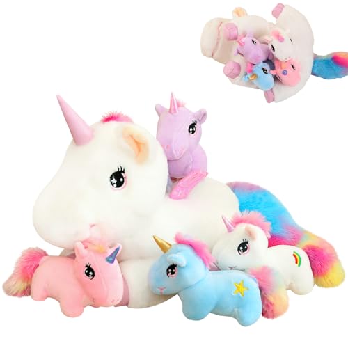 SQEQE Lindos juguetes de peluche de unicornio con 4 peluches de unicornio para beb&eacute;s en su vientre,...