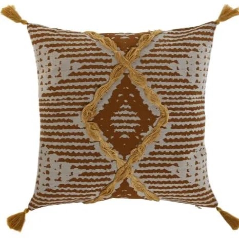 LAS TELAS ... Coj&iacute;n Algod&oacute;n Rombos Marr&oacute;n y Mostaza. Medida 45 * 45 cms. Decoraci&oacute;n. Textil...