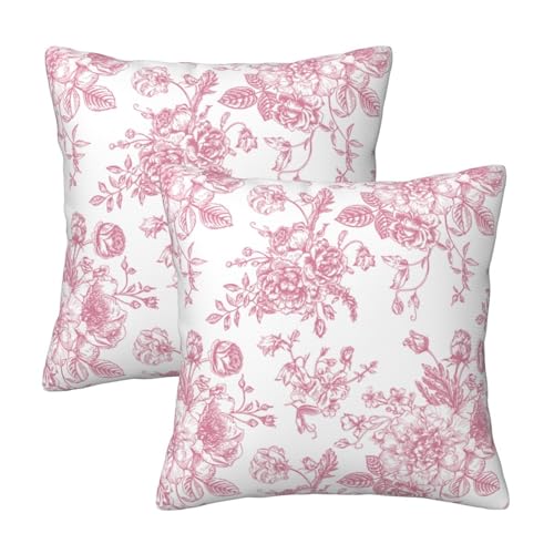 Kotkiddy Juego de 2 fundas de almohada con patr&oacute;n floral rosa y blanco de 18 x 18 pulgadas, fundas...